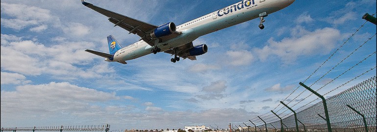 Photo: Condor aircraft landing at Lanzarote airport