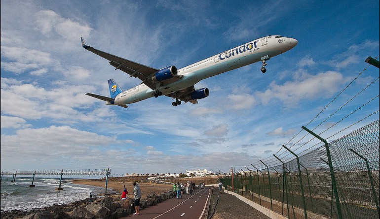 Photo: Condor aircraft landing at Lanzarote airport