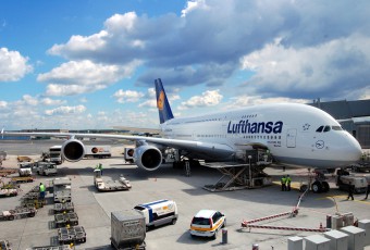 A380 receiving ground handling services at Frankfurtt