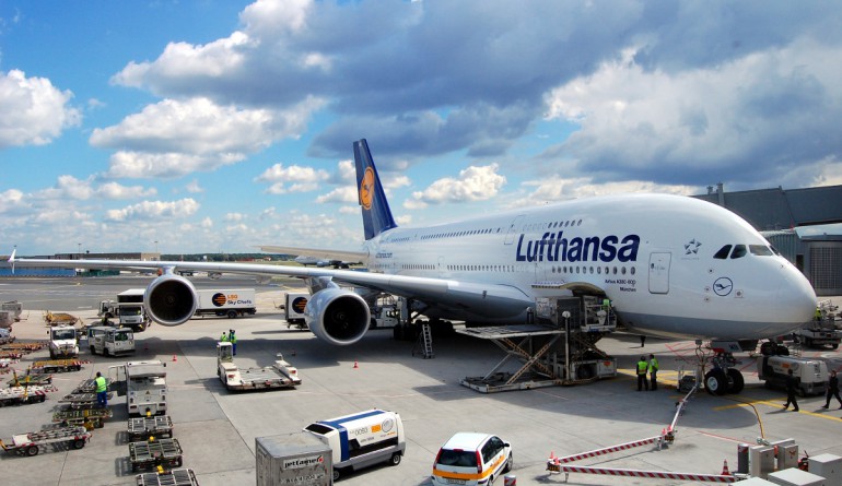 A380 receiving ground handling services at Frankfurtt