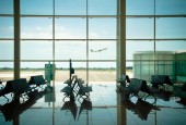 Lufthansa takeoff shot from Barcelona airport terminal / Kozumel