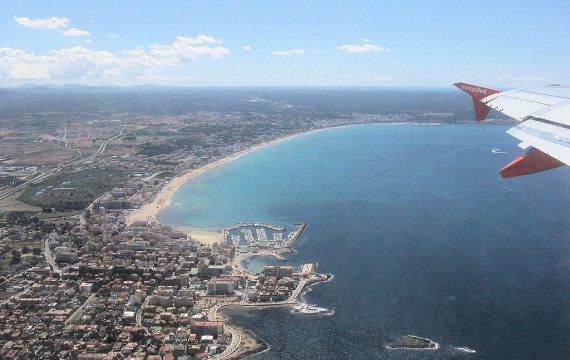 Can Pastilla, near Palma Airport, Mallorca, Spain, seen from an Easyjet A319 just taken off from Palma Airport on its way to Bristol, England / Arpingstone