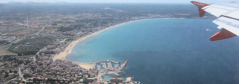 Can Pastilla, near Palma Airport, Mallorca, Spain, seen from an Easyjet A319 just taken off from Palma Airport on its way to Bristol, England / Arpingstone