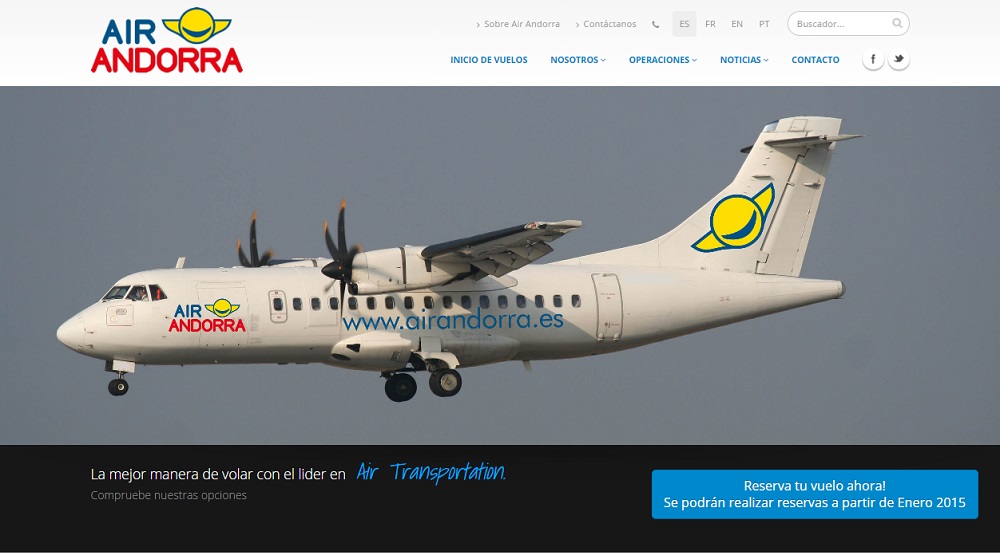 Air Andorra's web site screenshot